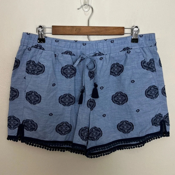 Loft • Blue Embroidered Cotton Shorts - Picture 1 of 6
